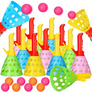 Jerify 30 Pcs Pop Pass Catch Ball Game Outdoor Indoor Games Toys for Kids with 12 Catch Launcher Baskets and 18 Balls Beach Sport Outdoor Activities for Summer Party Favor Gift Age 6 7 8 10 12+