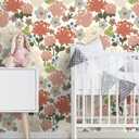 6 x Hopepak 16.1''x118'' Floral Peel and Stick Wallpaper Vintage Rose Flower Contact Paper for Bedroom Self Adhesive Removable Wallpaper Wallpaper for Nursery Bathroom Decor (Red)