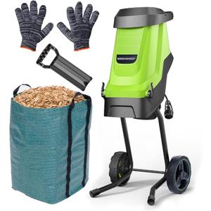 GreenSweep Electric Wood Chipper & Mulcher 15A Powerful Garden Chipper for Branches, Sticks & Yard Waste Compact, Quiet & Easy to Use with Collection Bag