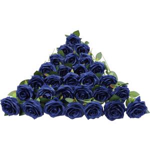 LVEFIT Artificial Rose Flower Navy Blue Flowers Navy Blue Roses Silk Flowers 30 pcs with Long Stem Silk Roses Bouquet for Wedding Bridal Shower Party Home Decoration