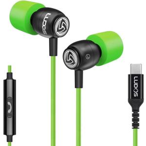LUDOS Clamor USB C Headphones for iPhone 16 15 Pro Max Plus iPad Pro, USB-C Earbuds for Samsung Galaxy S24 S23 Ultra S22 S21 FE S20 A55 A54 A53, USB Type C Earphones - Green
