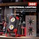 YZONI 2 Pack LED Work Light Rechargeable, 2 COB 2500LM Folding Portable Flood Light with Magnetic Base and 360 Rotation Stand, Spotlights for Camping Car Repairing Emergency Job Site Lighting