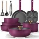 CAROTE 19pcs Pots and Pans Set, Nonstick Cookware Set Detachable Handle, Induction Kitchen Cookware Sets Non Stick with Removable Handle, RV Cookware Set, Gold and Purple