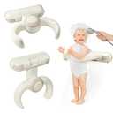 IvyWind Baby Shower Stand, Wall-Mounted Baby Bath Stand Support for 6-36 Months, Foldable Shower Standing Bath for Toddler, Easy to Install, Adjustable Height, Brown