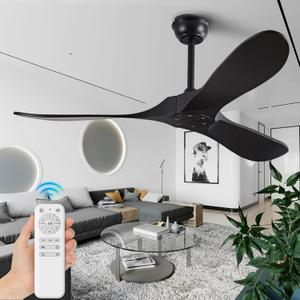 Set of 2 52" Ceiling Fans without Lights, Solid Wood Ceiling Fan No Light with Remote Control Smart and Unique Indoor Outdoor for Patios, Living Room, Bedroom, Farmhouse and Gazebo,Black
