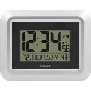 La Crosse Technology 513-1918S-INT Atomic Digital Wall Clock with Outdoor Temperature (Silver)