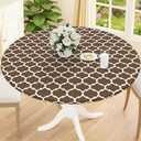 Smiry Round Picnic Tablecloth, Waterproof Elastic Fitted Table Covers for 57" - 68" Tables, Wipeable Flannel Backed Vinyl Tablecloths for Camping, Indoor, Outdoor, Brown & White
