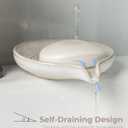Soap Dish with Drain, Ceramic Soap Holder Self Draining Bar Soap Saver with Waterfall Design for Shower Bathroom Kitchen Sink Bathtub, Beige White