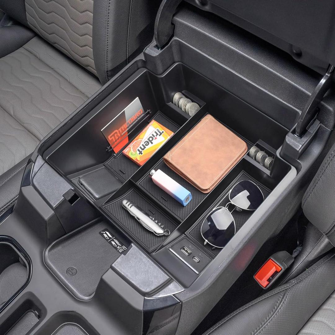 TACORBO Center Console Full Organizer Tray Compatible with Refreshed 2022-2023 2024 2025 Silverado/Sierra 1500,2024 2025 Chevy Silverado/GMC Sierra 2500HD 3500HD,Front Bucket Seats Only (Black)