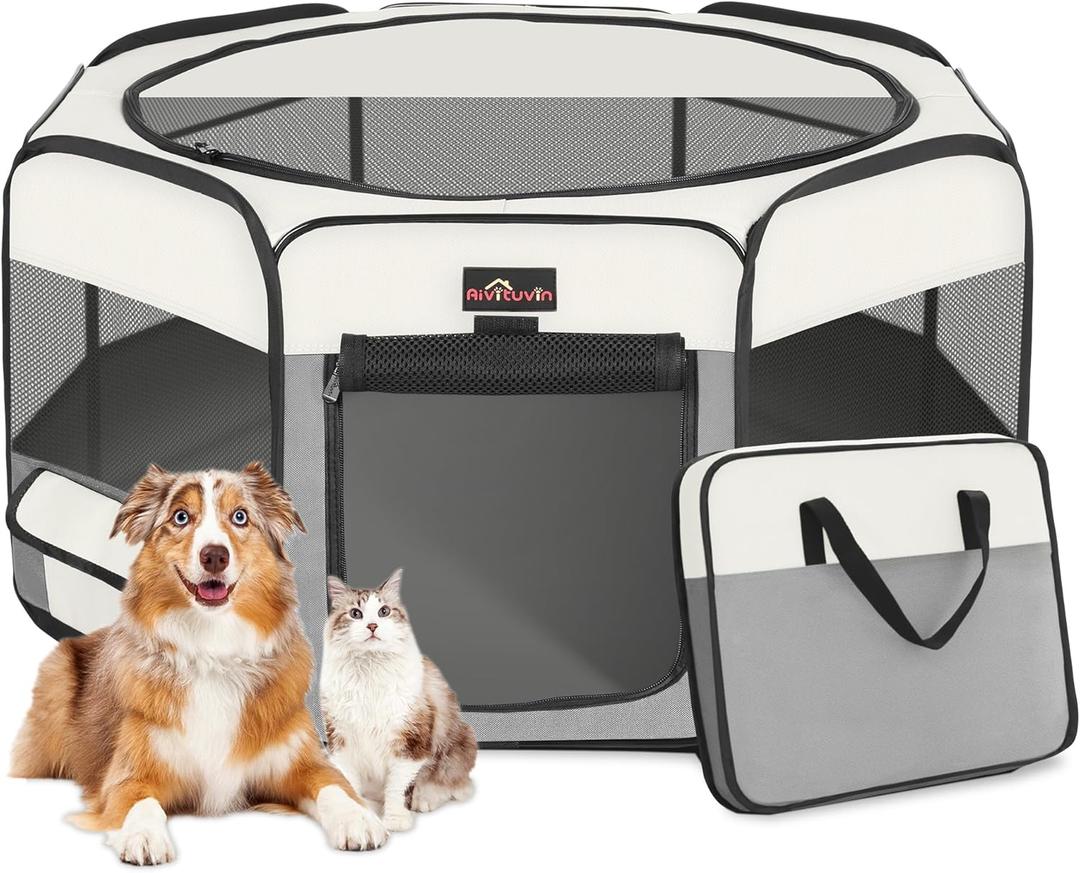 Aivituvin Dog Playpen Foldable Pet Play Pens with Carrying Bag for Cat, Puppies, Rabbits, Chickens, Durable Portable Pet Tent for Travel Camping Indoor/Outdoor Grey S (S, Grey)