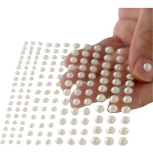 165PCS Pearl Stickers for Crafts - Flatback Adhesive Half Pearls for DIY Scrapbooking, Nail Art, Makeup, Phone Decoration  White Plastic Semi-Circle Design (3mm to 6mm, 95x88mm Sheet)