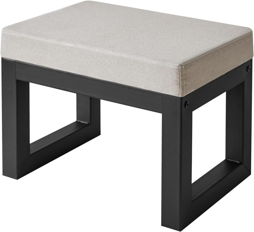 IBUYKE 16 Inch Small Foot Stool Ottoman, Rectangle Linen Foot Rest with Padded Seat and Metal Legs, Modern Ottoman Foot Rest for Living Room Bedroom Entryway Couch, Grey WBD001G