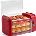 Elite Gourmet 8 Hot Dog Roller & Toaster Oven | 5 Stainless Steel Rollers, 30-Min Timer, Auto Shut-Off, 2 Warming Racks, Bun Warmer, Drip Pan | Cooks Brats, Sausages, Taquitos | Red, 8 Bun Capacity