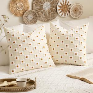 EMEMA Decorative Throw Pillow Covers Daisy Sun Flower Jacquard Pillowcase Cushion Case Rectangle for Couch Sofa Bed Living Room Bedroom Set of 2, 24x24 Inch, Beige EMEMA Decorative Throw Pillow Covers Daisy Sun Flower Jacquard Pillowcase Cushion Case Rectangle for Couch Sofa Bed Living Room Bedroom Set of 2, 24x24 Inch, Beige