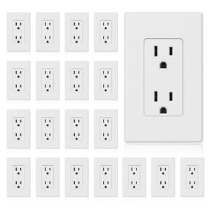 ELEGRP Matte White Standard Decorator Electrical Wall Receptacle Outlet, 15A 125V, 2 Pole 3 Wire, Non-Tamper Resistant, NEMA 5-15R, Self-Grounding, Wall Plate Included, UL Listed, 20 Pack