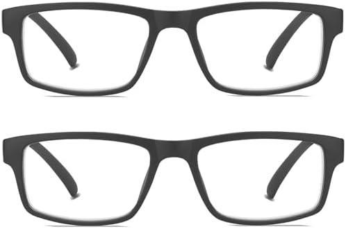 Kitchasy 2 Pack Reading Glasses,Quality Blue Light Blocking Reading Glasses,Filter UV Ray/Glare Computer Readers,Stylish Lightweight Spring Hinges Eyeglasses for Women Men(2-pack Black,4.0)