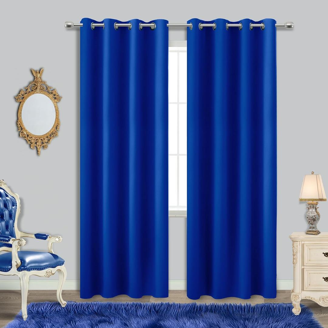 KOUFALL Blue Curtains 84 Inches Long for Living Room Set of 2 Panels Grommet Window Drapes Light Blocking Insulated Thermal Room Darkening Blackout Curtains for Bedroom 52 x 84 Inch Length Royal Blue