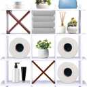 Tic Tac Toe Toilet Paper Holder Stand - Wall Toilet Paper Storage - Hanging Tic Tac Toe Decor - Rustic Wall-Mounted Bathroom Shelf - Wooden Decorative Shelf - White with Brown Cross