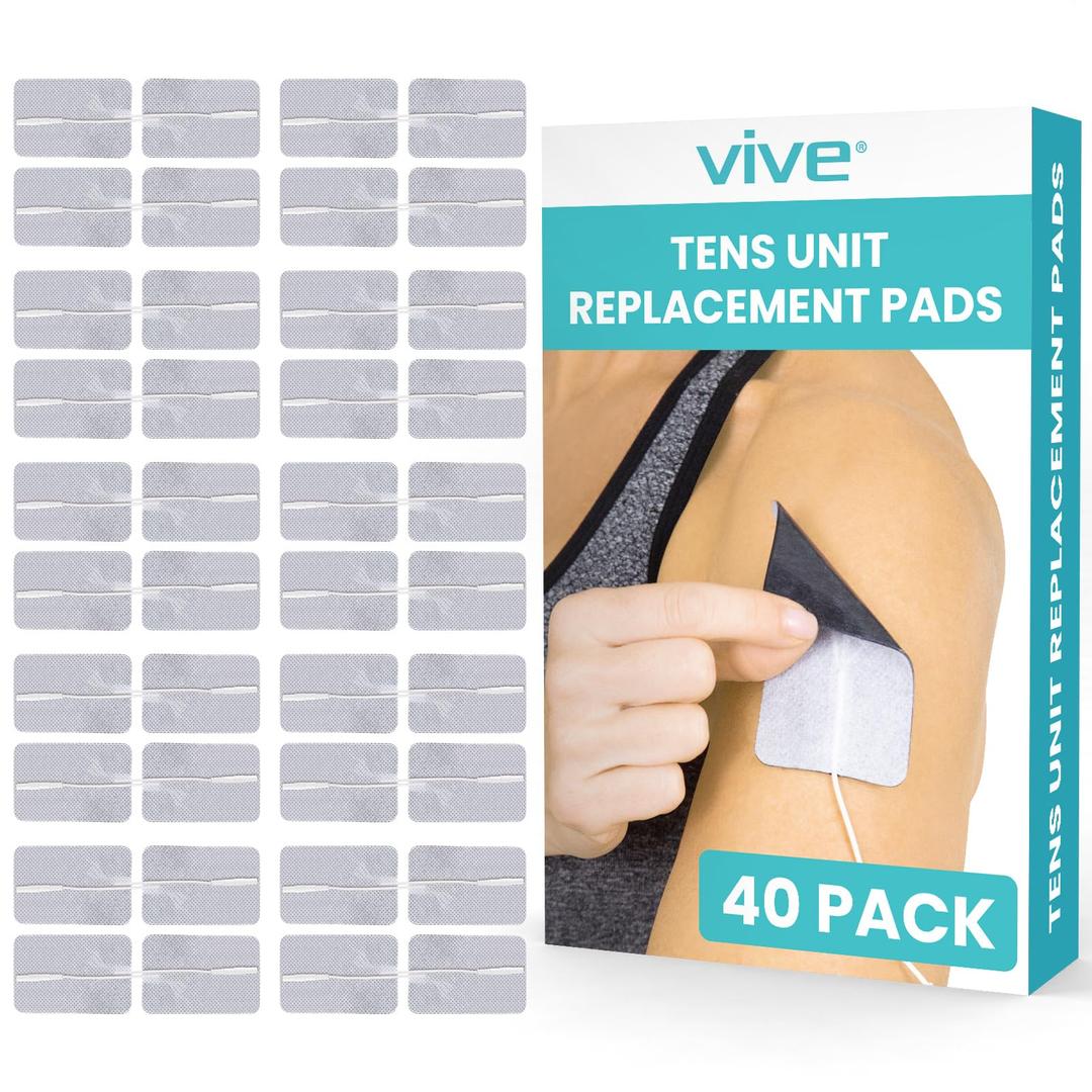 Vive Tens Unit Replacement Pads (40 Pack) - Reusable, Self Adhesive
