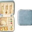 TAIMY Plush Velvet Travel Jewelry Box, Small Travel Jewelry Case, Portable Mini Jewelry Travel Organizer Boxes for Rings Earrings Necklaces Bracelets(Light Blue,No Mirror)
