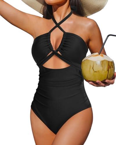Women's One Piece Swimsuit - Sexy Cutout Bathing Suit Tummy Control Criss Cross Swimwear 2025 XL