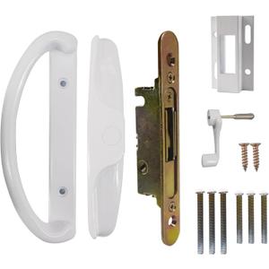 Sliding Patio Door Handle Set Zinc Diecast with Mortise Lock & Keeper, No Key Replacement Sliding Door Handle for Patio Door Fits 1-1/2" to 1-3/4", 3-15/16" Screw Hole Spacing, White