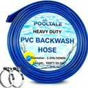 POOLTALE 2.0" x 100 FT Pool Backwash Hose, Heavy Duty Reinforced Lay-Flat Sump Pump Hose, Discharge Hose with 2 Clamp for Pool Filter, Drain Clean Swimming Pools and Filters for Inground Pools
