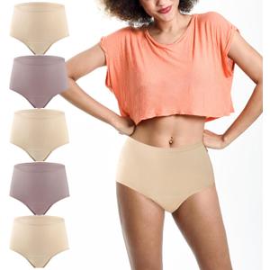 BATTEWA Incontinence Underwear for Women Washable, Leak Proof Underwear High Waist Cotton,Bladder Leakage 50ML (Beige-Blush, Large, 5 Pack)