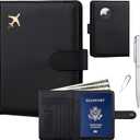 GOAUS Passport Holder for Travel with Airtag Card Slots, Money Pocket, Women Men RFID Blocking Wallet Book Case Black
