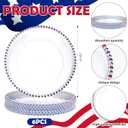 CHENGU 6 Pcs 4th of July Plate Charger Plates Patriotic Charger Plates with Red and Blue Beaded Rims Clear Acrylic Round Table Decorations for Independence Day Party Kitchen Dining Tables