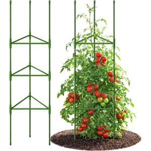 Growsun 51 inch Tomato Cage Heavy-Duty Plant Support Cucumber & Vine Vegetables Adjustable Green Metal Garden Trellis for Climbing Plants, Indoor & Outdoor Use, 6 Pack