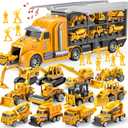 JOYIN 25 in 1 Kids Construction Truck Toy Set, 24Pcs Push and Go Cars and Worker Figures, Toddler Play Vehicles with Sounds and Light, Christmas Birthday Gifts Toys for 3 4 5 6 7 Years Old Grandkids