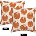 Orange Pumpkin Fall Throw Pillow Covers 18x18 Inch Set of 2 Autumn Themed Thanksgiving Harvest Print Square Decorative Pillowcases Orange Cushion Cover for Sofa Couch