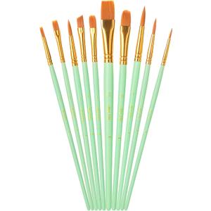 Mr. Pen- Artist Paint Brushes for Acrylic Painting, 10 pcs, Mint Whisper Ergonomic Wooden Handle, Synthetic Bristles in Different Sizes & Shapes, Watercolor Brushes
