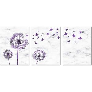 Kalormore Abstract Purple Dandelion with Butterflies Picture Canvas Wall Art Flowers Giclee Prints Floral Painting Artwork for Modern Living Room Home Office Bedroom Bathroom
