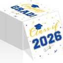 Class of 2026 Graduation Napkins, 3-Ply Disposable Congrats Grad Paper Napkins for Dinner and Cocktail Party Decorations, School and College, 6.5-Inch Square (200, Blue)