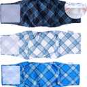 Pet Soft Dog Belly Bands - Washable Dog Diapers Belly Band for Male Dogs, Reusable Male Dogs Wraps 3pack for Doggy Puppy(Blue Plaid, XS) (X-Small (NewBorn 7''-8''))