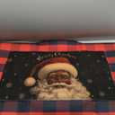 2 Pcs Christmas Front Porch Rug Black Santa Christmas Door Mat Imitation Coco Coir Buffalo Plaid Xmas Welcome Layering Rug for Outdoor Winter Home Festival Holiday Decor, 28 x 43 Inch