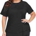 COOTRY Plus Size Workout Tops for Women Short Sleeve Loose fit Shirts Athletic Gym Yoga Clothing (5X, Black)