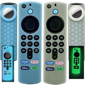 [2 Pack] TV Stick 3rd Gen Remote Cover with tag Holder,Glow in Dark,TV Stick 4k Max Remote Case Compatible for Tile Sticker,Glow Blue and Glow Green