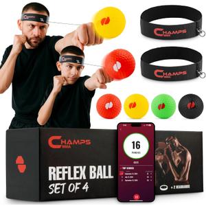 Boxing Reflex Ball Set with Punch Counter App 4 Box Balls with Varying Weights, 2 Headbands and 4 Spare Strings to Improve Speed, Hand-Eye Coordination for Men, Kids Boxing Equipment MMA Gear Gift
