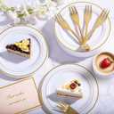 WELLIFE 60 PCS Gold Plastic Dessert Plates and 60 PCS Forks, 6.3 inch Disposable Salad Plates, Premium White Appetizer Plates with Gold Rims, Perfect for Party and Wedding