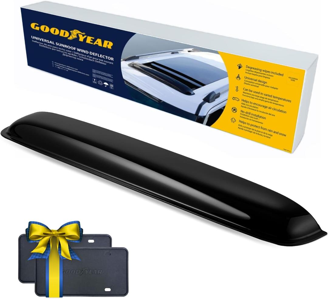 Goodyear Shatterproof Sunroof Wind Deflector 37.8", Tinted Sun and Moonroof Visor for Deflecting Noise, Rain, and Windy Weather, Car Accessories, Sun Shade Light Tint - GY004900