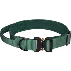 Tactical Dog Collar, Adjustable Military Training Nylon Dog Collar with Control Handle and Heavy Metal Buckle for Medium and Large Dogs (XL, Green)