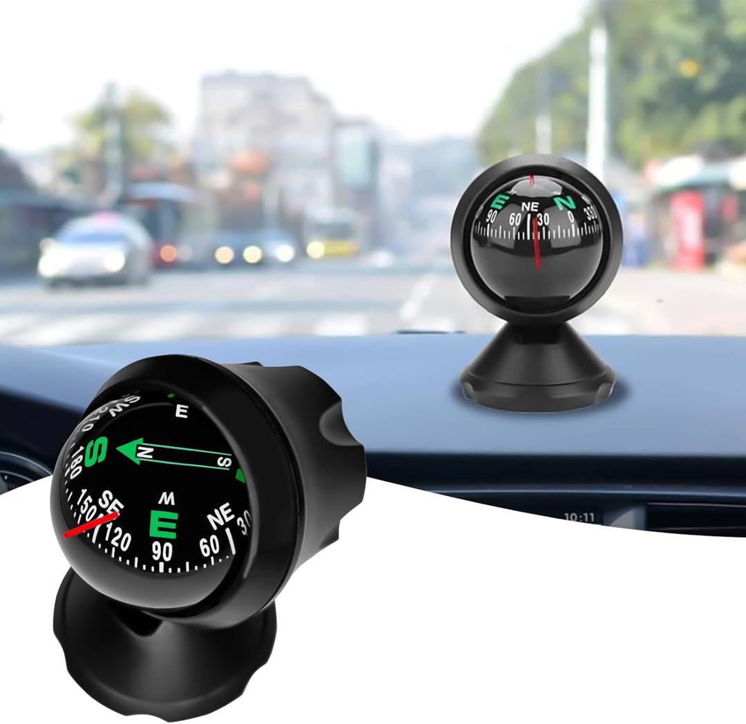 Car Compass Ball with Bottom Stick, Compass for Car Dashboard, Adjustible and Night Vision Car Digital Compass Dashboard for Find Direction, Car Dash Accessories for Boat Car Truck SUV (Black)