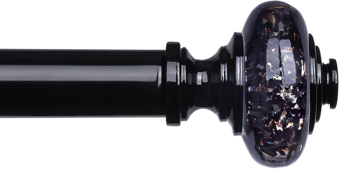 Black Crystal Curtain Rods for Windows 48 to 84 Inch, Decorative Vintage 1'' Diameter Curtain Rod with Black Foil Finial, Adjustable Heavy Duty Easy Install Drapery Pole Set for Farmhouse, Bedroom