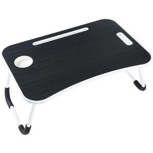 Foldable Laptop Table, Portable Lap Desk Bed Table Tray, Laptop Stand with Cup Holder & Tablet Slot & Lifting Handle for Working Writing Drawing & Eating (Black)