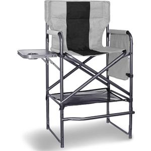 30" Tall Directors Chair with Side Table, 400LBS Bar Height Folding Camping Chair for Makeup Artists, Outdoor Events, Portable Foldable Chair with Cup Holder & footrest - Gray/Black