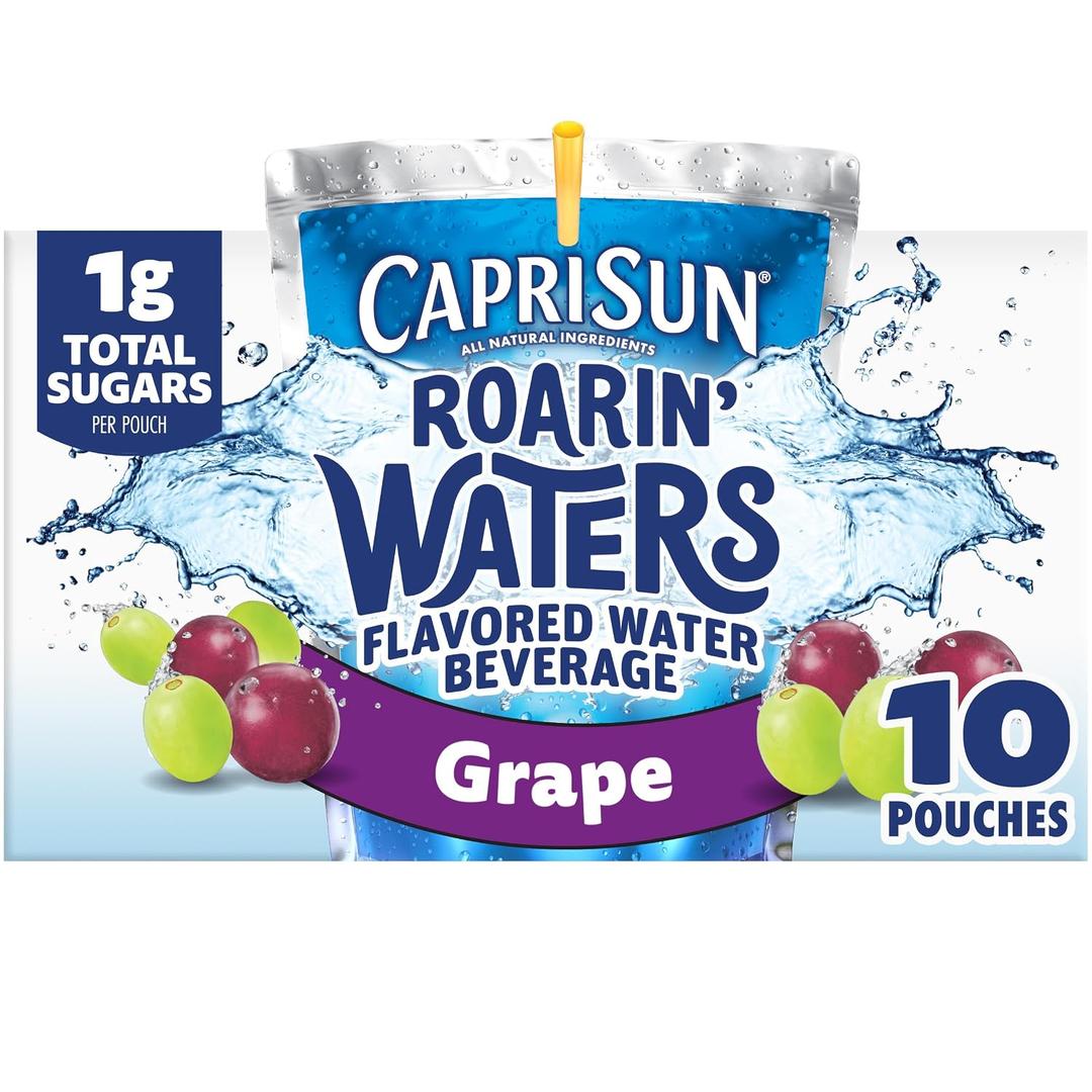 Capri Sun Roarin' Waters Grape Flavored with other natural flavors Water Beverage, 10 ct Box, 6 fl oz Drink Pouches (EXP 04/29/27)