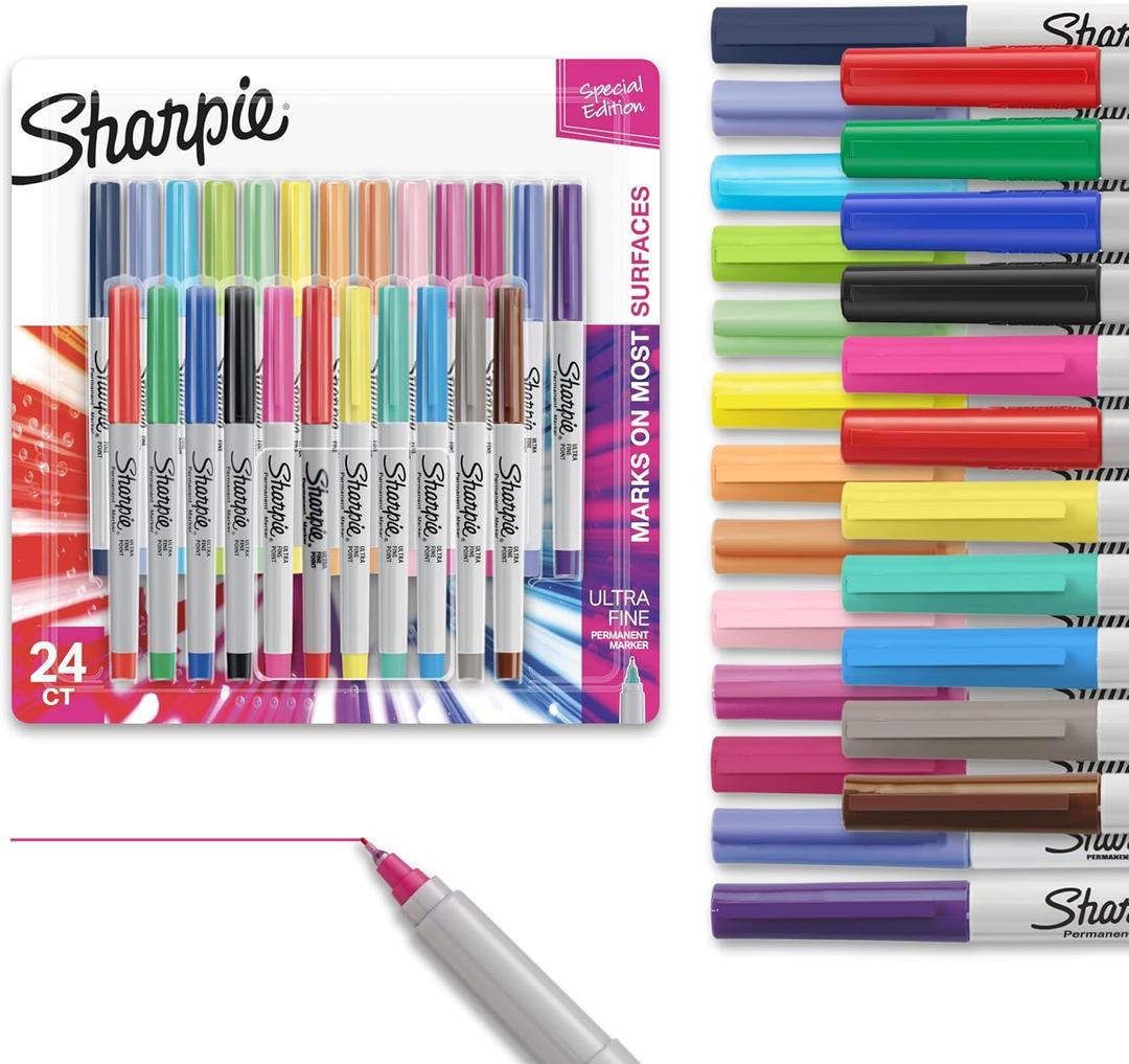 Sharpie Color Burst Permanent Marker Set, Ultra-Fine Tip Markers, Assorted Colors, 24 Count - Writing, Drawing, Artist, School, Teacher Supplies